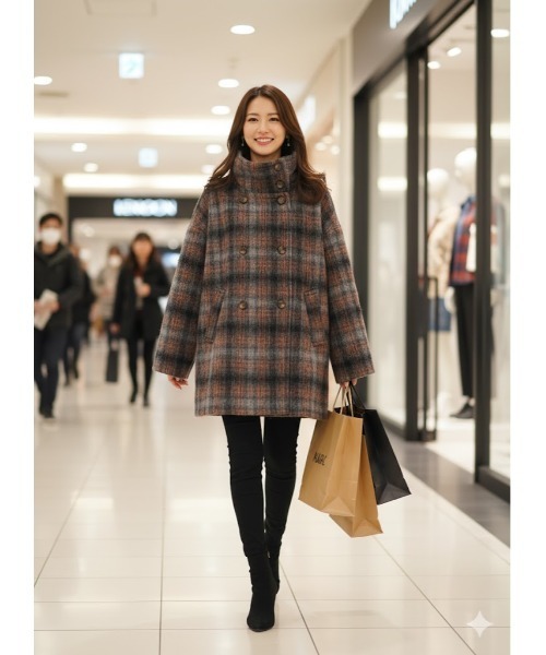 スナイデル　チェック柄 ダブルブレスト ウールコート snidel チェック柄 ダブルブレストコート スナイデル22年秋の新作