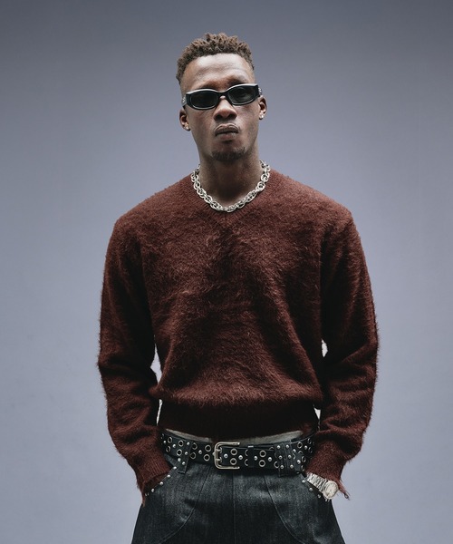 ANDER HUNK セーター ニット Damaged Shaggy V-neck Knit / ダメージ