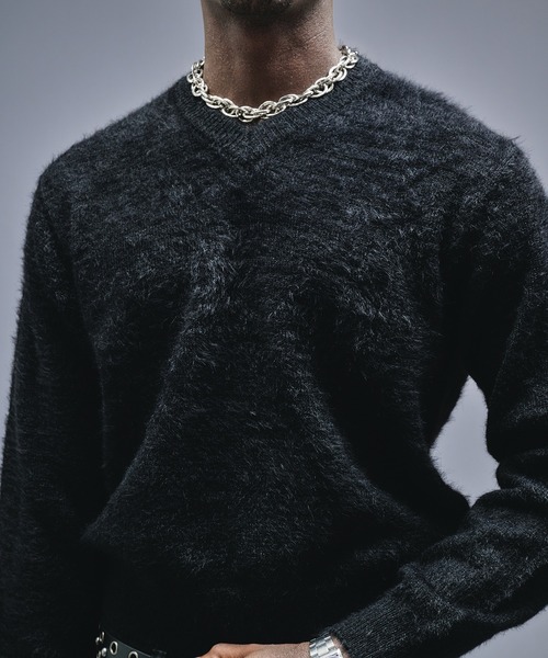 ANDER HUNK セーター ニット Damaged Shaggy V-neck Knit / ダメージ