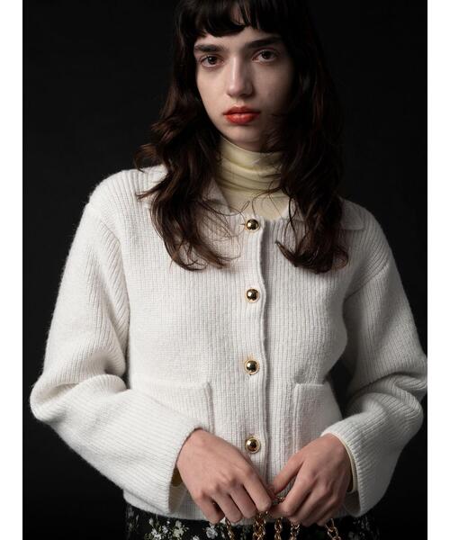 Te chichi（テチチ） カーディガン フラットカラーメタル釦ニット