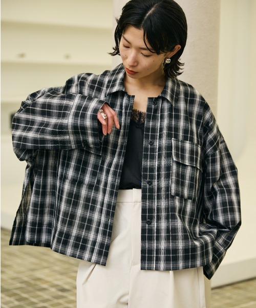 アドーア モノトーンチェックブラウス バックボタン 七分袖 38 黒 白 Sawa a la mode（サワアラモード） レディース トップス ブラウス
