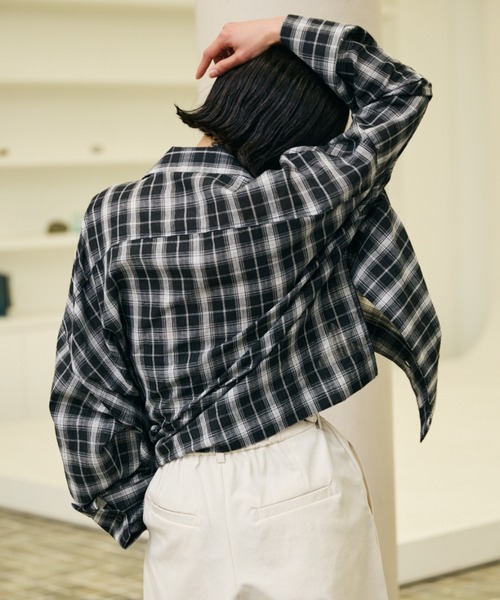 アドーア モノトーンチェックブラウス バックボタン 七分袖 38 黒 白 Sawa a la mode（サワアラモード） レディース トップス ブラウス