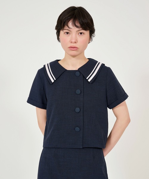「TINA：JOJUN」 半袖ブラウス M ネイビー レディース_画像5