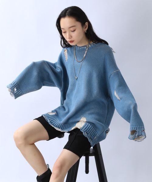 「JEANASIS」 長袖ニット FREE ブルー レディース_画像4