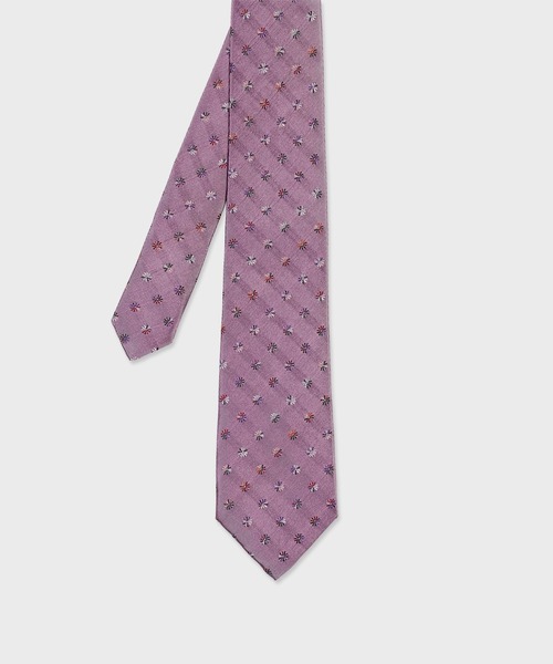 ꧁美品꧂ ポールスミス ネクタイ フローラルタイ 花柄 パープル グレー 光沢 Paul Smith（ポール・スミス） ネクタイ マルチカラーフローラル タイ