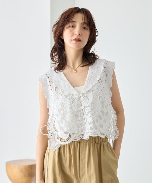 ベスト ジレ 予約「a Nice 」「インド綿」カットワークジレ レディースの画像