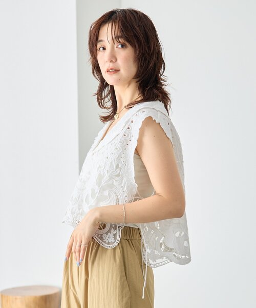 ベスト ジレ 予約「a Nice 」「インド綿」カットワークジレ レディースの画像