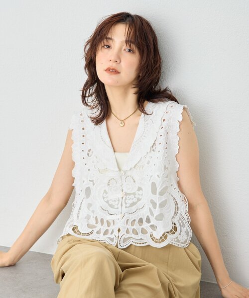 ベスト ジレ 予約「a Nice 」「インド綿」カットワークジレ レディースの画像