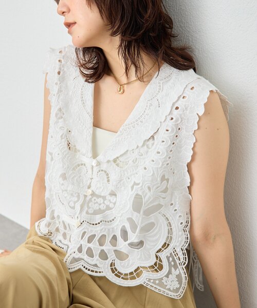 ベスト ジレ 予約「a Nice 」「インド綿」カットワークジレ レディースの画像