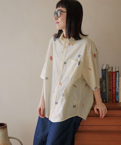 「Fishs Eddy」 半袖シャツ LARGE サックスブルー レディース_画像4