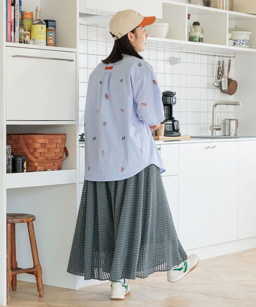 「Fishs Eddy」 半袖シャツ LARGE サックスブルー レディース_画像6