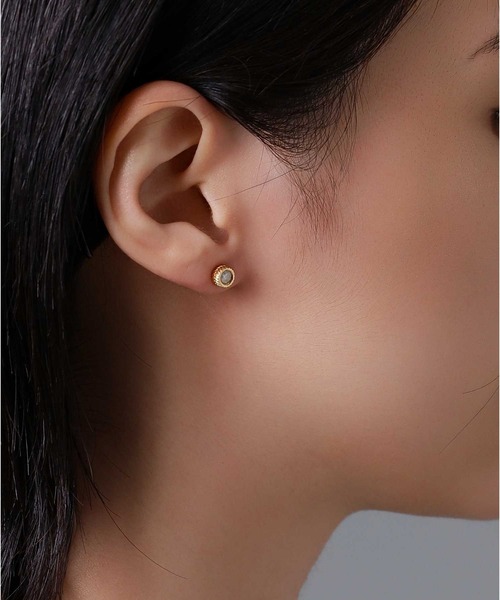 ピアス “BASIC”アンシェントストーンピアス/K18ゴールド「LION HEART / ライオンハート」 メンズの画像
