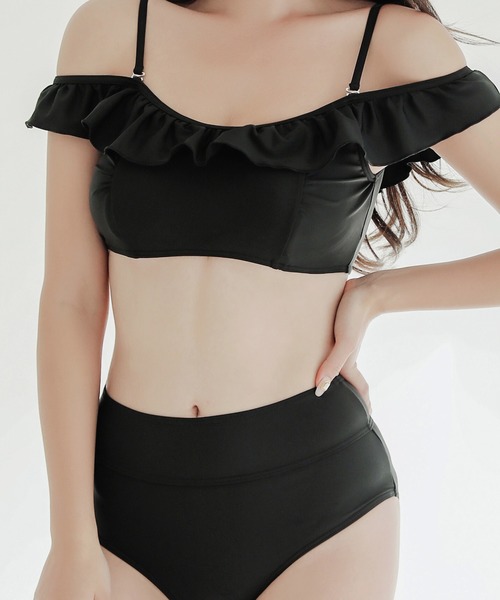 フリルオフショル セパレート水着 ブラック Lace Ladies（レースレディース） 水着 フリルオフショルバンドゥ
