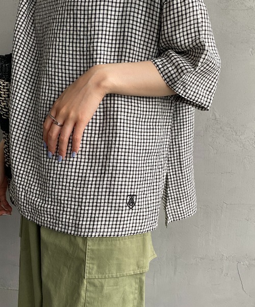 美品　オーシバル　orcival 麻100% チェック　ブラウス ORCIVAL | リネンチェック 半袖セーラーシャツ WOMEN（シャツ