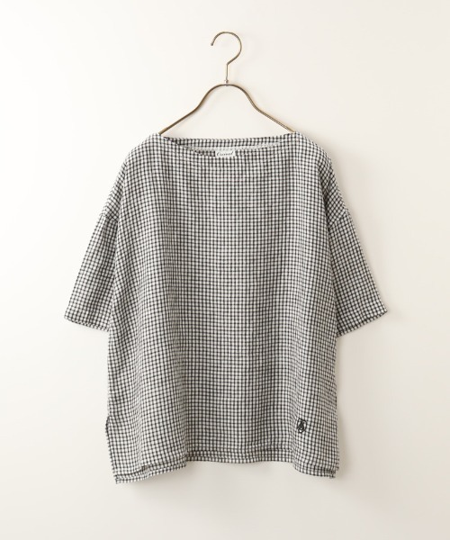 美品　オーシバル　orcival 麻100% チェック　ブラウス ORCIVAL］リネンフレンチスリーブチェックブラウス／オーシバル