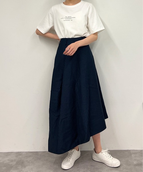 スペイン★Sfer★アシンメトリーお洒落なストライプ スカート IEDIT[イディット] ストライプ編み柄のニットフレアースカート