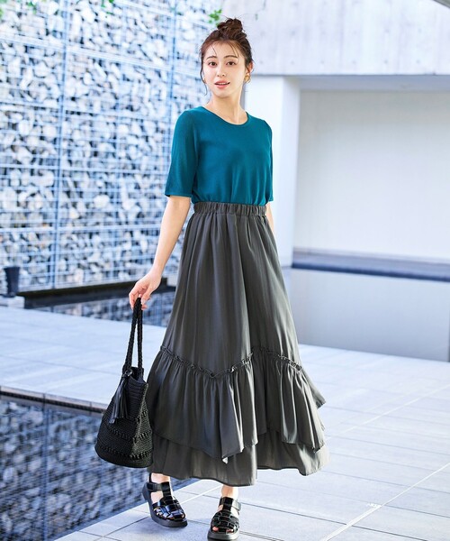 Tiaclasse スカート 「洗える」ギャザーフリルティアードスカート