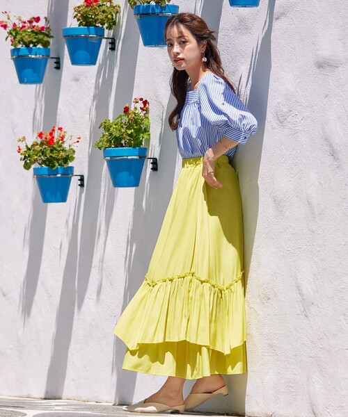 Tiaclasse スカート 「洗える」ギャザーフリルティアードスカート