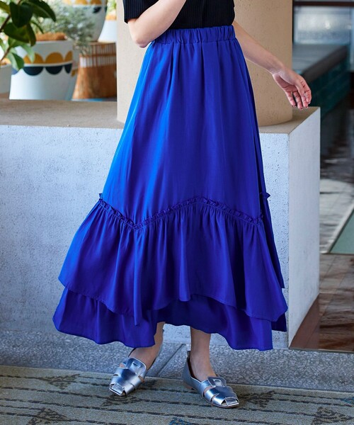 Tiaclasse スカート 「洗える」ギャザーフリルティアードスカート