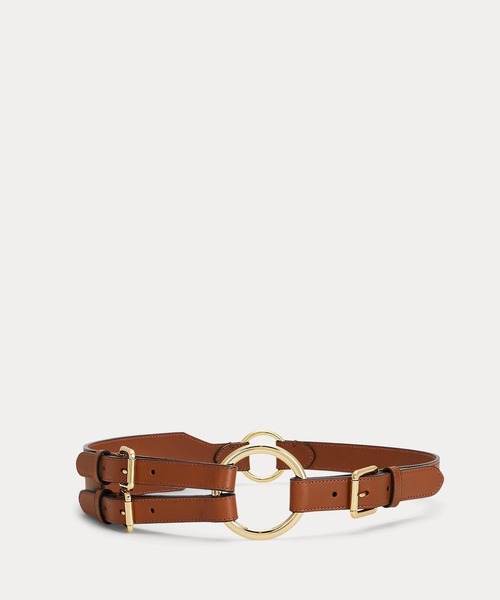LAUREN　RALPH LAUREN　ラルフローレン　本革　レザーベルト　真鍮 1点物◇ラルフローレンLAUREN真鍮金バックル付き茶革レザーベルト古着
