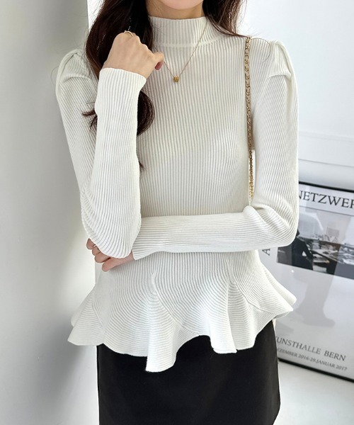 COCOMOMO ニット セーター ペプラムニットトップス パワショル