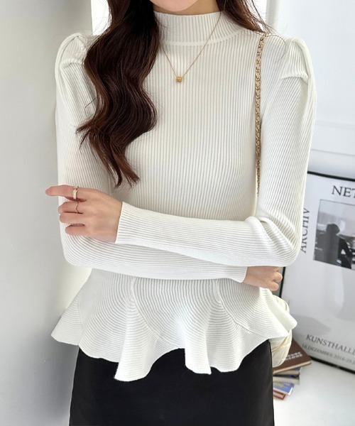 COCOMOMO ニット セーター ペプラムニットトップス パワショル