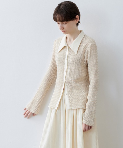 ブラウス シャツ 「tageechita」毛感テクスチャー×透かし柄 ミックスカラーポイント襟シャツ レディース メンズ tageechita ブラウス シャツ 「tageechita」毛感テクスチャー