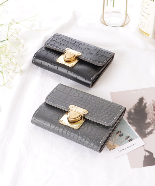 Lace Ladies 財布 クロコ 型押し 三つ折り スリム ウォレット