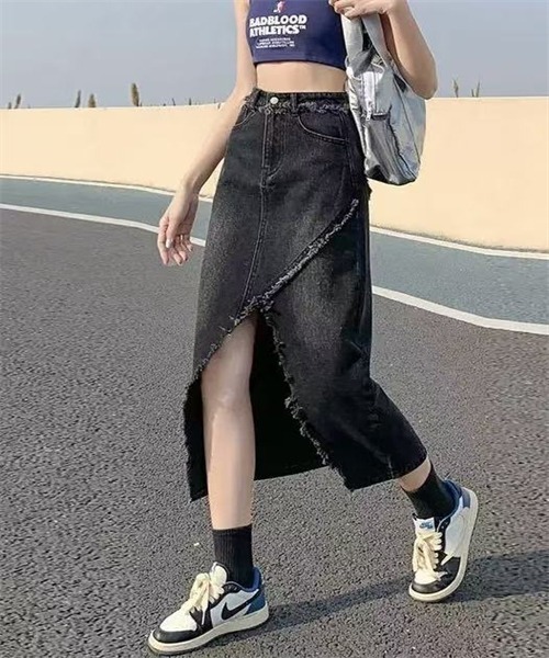FREE STYLISTS デニムスカート フリンジスリットデニムスカート