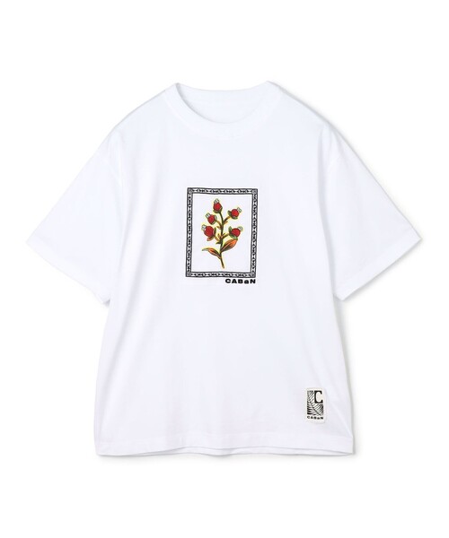 CABaN Flower 花 Tシャツ　オレンジ CABaN スビンコットン FLOWERSモチーフTシャツ