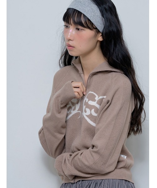ニット セーター A'GEM/9 × .kom 「 FANCY CLUB/ファンシークラブ」 REGLAN SYMBOL KNIT ZIP-UP/ラグ