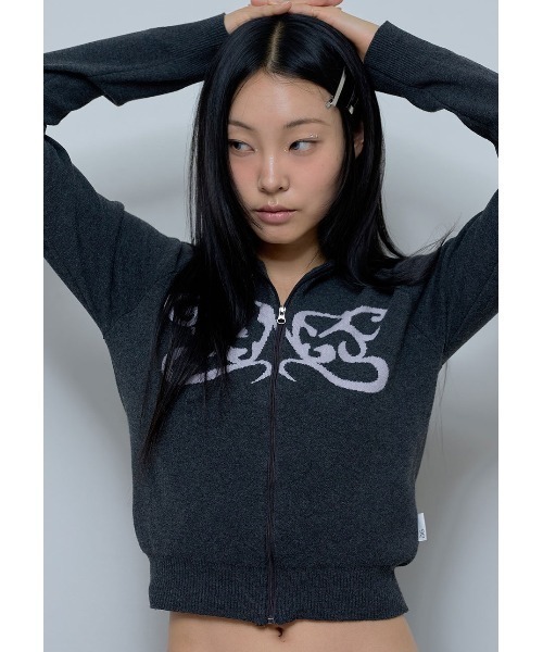 ニット セーター A'GEM/9 × .kom 「 FANCY CLUB/ファンシークラブ」 REGLAN SYMBOL KNIT ZIP-UP/ラグ FANCY CLUB ニット セーター A'GEM/9 × .kom 「 CLUB/ファンシー