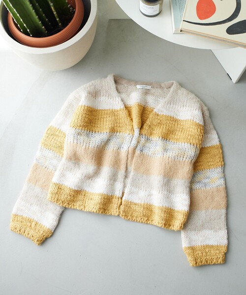 ゆったり ミンクカシミヤ混 トップス ボーダー柄 ニットセーター カーディガン FREAK'S STORE ニット セーター ミックスボーダー ニット