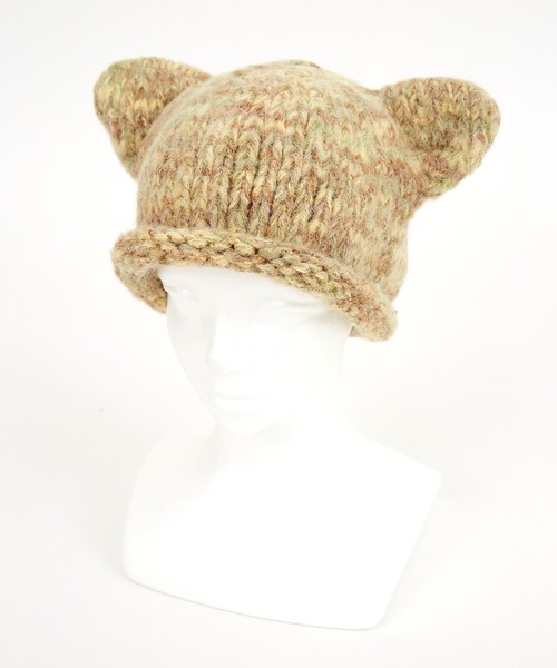 ニット帽 ニットキャップ an meets zakka ネコ耳マーブルスラブファー