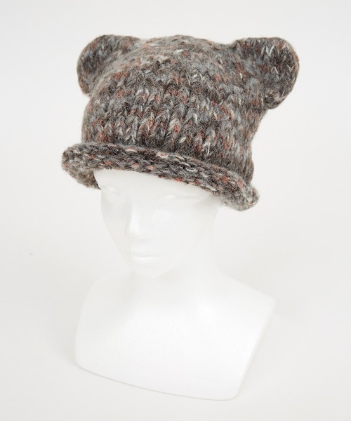 ニット帽 ニットキャップ an meets zakka ネコ耳マーブルスラブファー