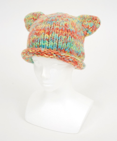 ニット帽 ニットキャップ an meets zakka ネコ耳マーブルスラブファー