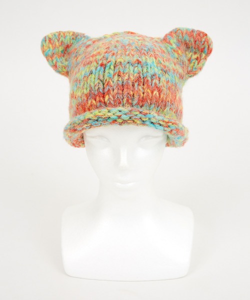 ニット帽 ニットキャップ an meets zakka ネコ耳マーブルスラブファー