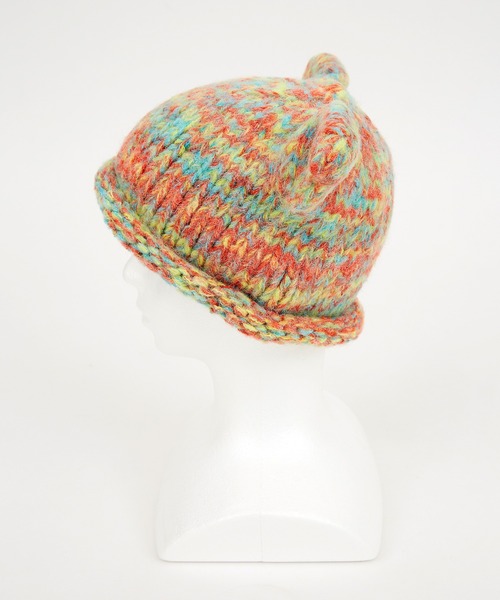 ニット帽 ニットキャップ an meets zakka ネコ耳マーブルスラブファー