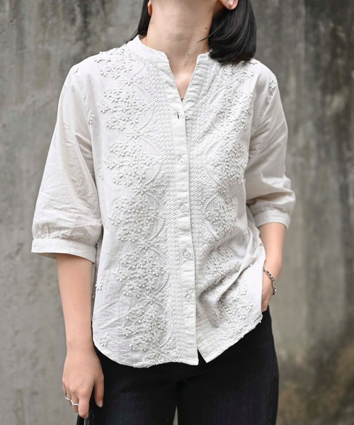 【予約商品】　ブラウス レディース　リネン100％　刺繍ブラウス　コットン刺繍 夏ロマンチックブラウス キャンディースリーブ　上質　[１色展開] 楽天市場】刺繍ブラウス（素材（生地・毛糸）綿・コットン