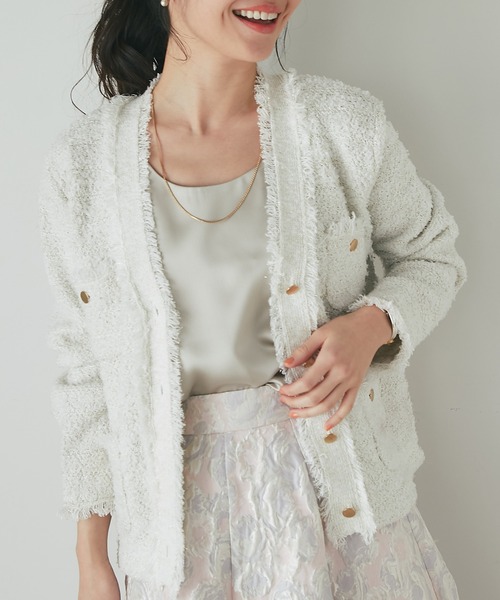 La boutique BonBon - La boutique BonBon ファンシーツイードニットカーディガン La boutique Bonbon カーディガン 「名品・再登場」ファンシー