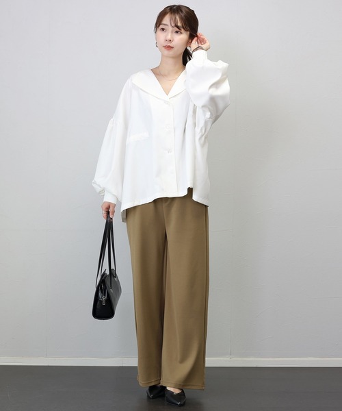 ブラウス シャツ ONE COTTON三つ杢シャツ レディース Jines ブラウス シャツ ロールカラーシャツブラウス レディース