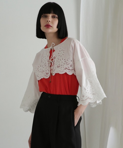 極美品✨ FOXEY リボンワーク刺繍 レースボレロ 黒 ストレッチ 羽織 40 AIMER（エメ） カーディガン ストレッチレースロングスリーブ2WAY