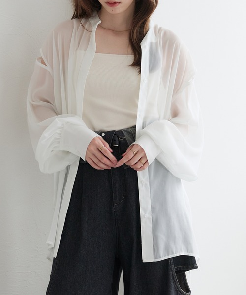 ブラウス シャツ バックオープン コットンブラウス レディース ENC ブラウス シャツ back belt open shirt / バックベルト