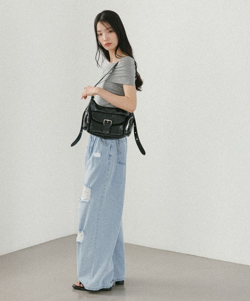 Heather ショルダーバッグ バッグ ベルト付きWポケットBAG