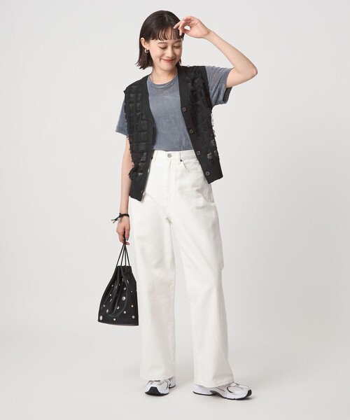 green label relaxing ベスト ジレ フリンジ ニット レディース