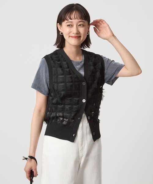 ベスト ジレ フリンジ ニット ベスト レディース green label relaxing ベスト ジレ フリンジ ニット レディース