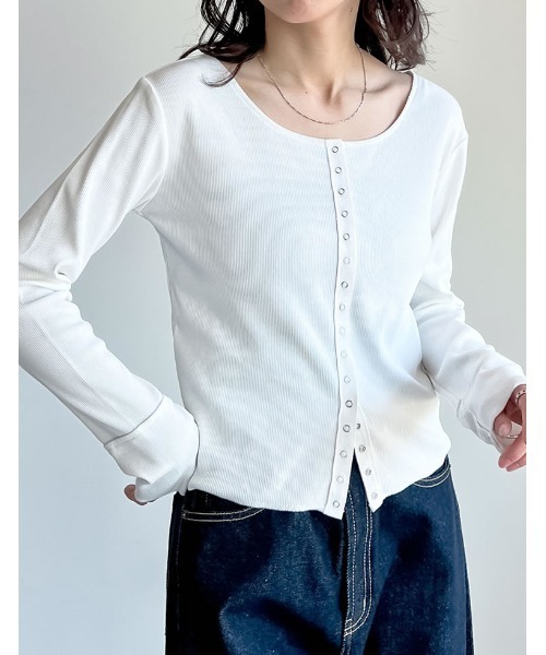 Re:EDIT tシャツ リブカットソースナップボタンカーディガン