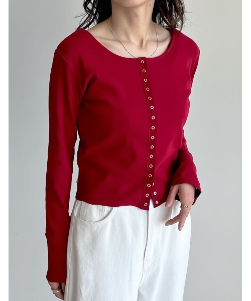 Re:EDIT（リエディ） tシャツ リブカットソースナップボタン