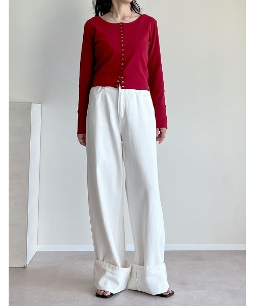 Re:EDIT（リエディ） tシャツ リブカットソースナップボタン