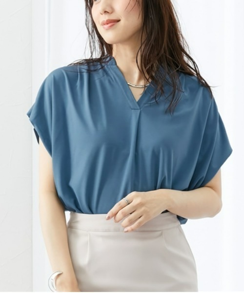 ネイビー 半袖 カットソー 切りっぱなし加工 7days Life Styling tシャツ 半袖 「接触冷感」シルケット加工フレンチ